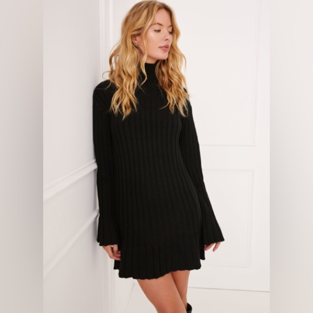 Something Navy Ribbed Turtleneck Sweater Mini Dress